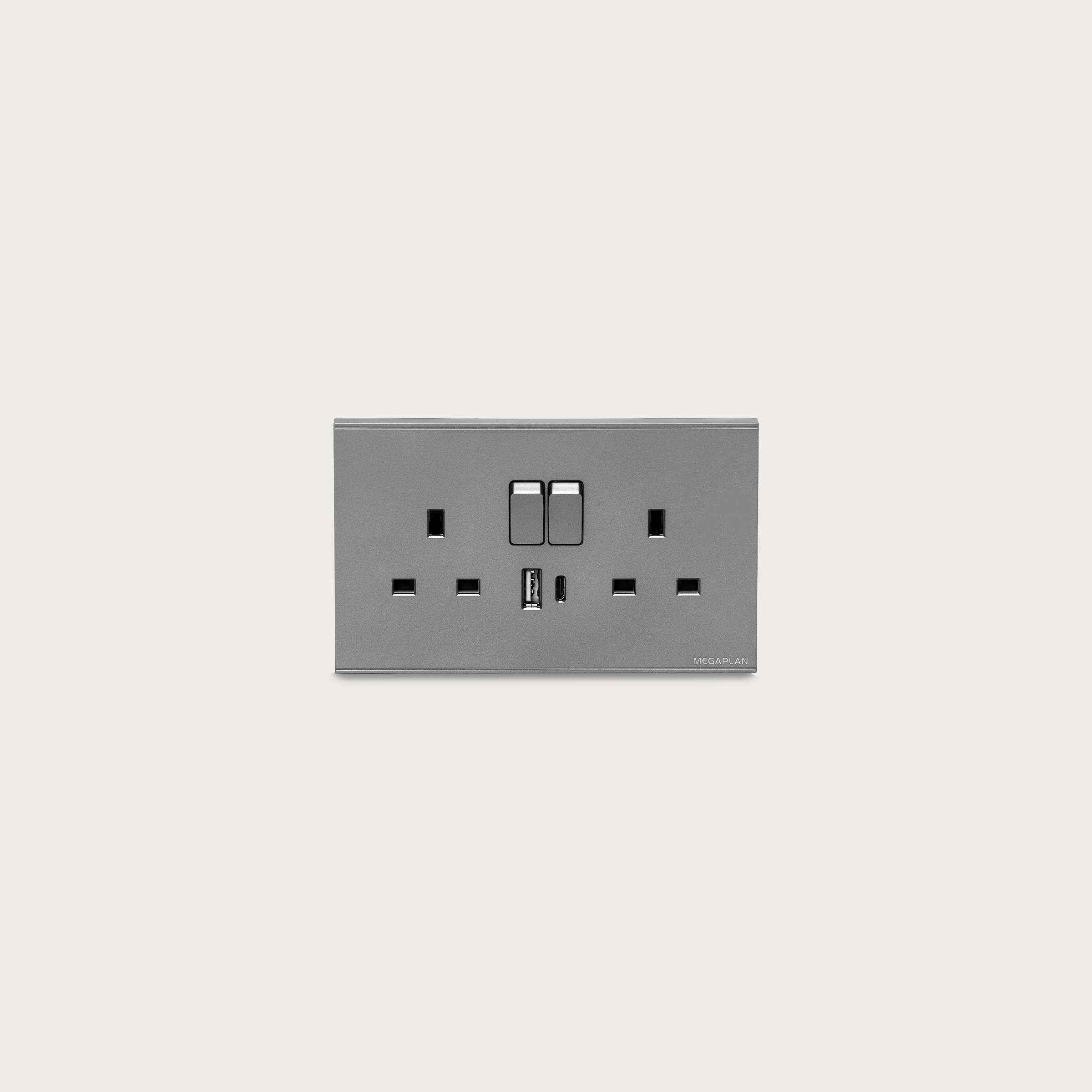 MG-13AU فيش مزدوج 13 أمبير 714 مع شاحن USB+Tyep C رمادي (2)